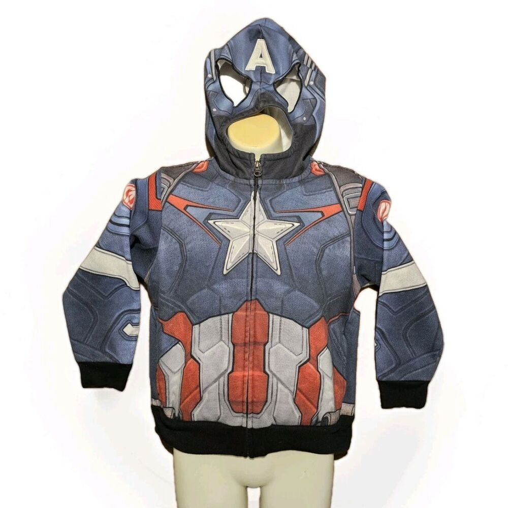 Marvel Avengers Captain America Age of Ultron Full Zip Hoodie Mask Jacket Sz 5/6